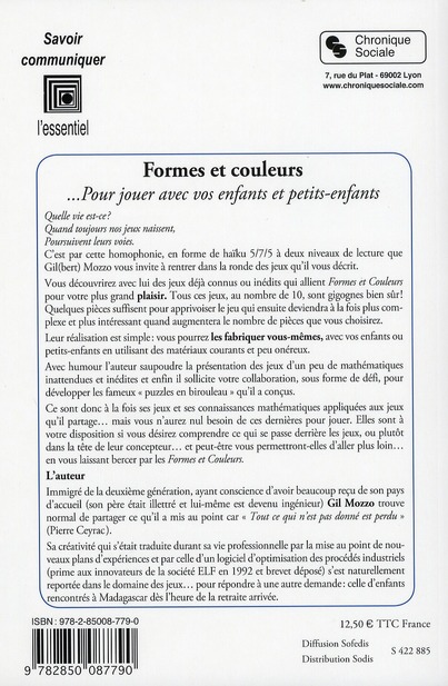 Quatrième de couverture de « FORMES ET COULEURS POUR JOUER AVEC VOS ENFANTS ET PETITS-ENF »