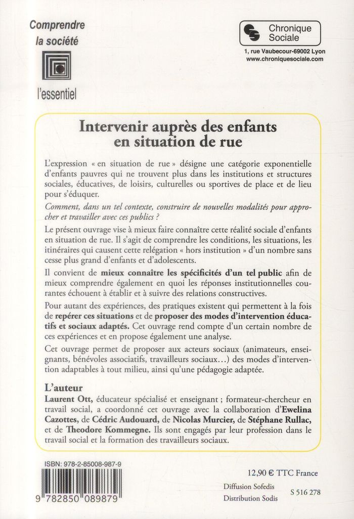 Quatrième de couverture de « INTERVENIR AUPRES D ENFANTS EN SITUATION DE RUE »