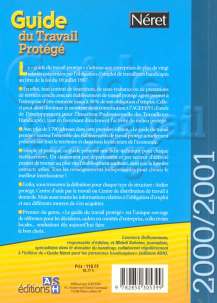 Quatrième de couverture de « GUIDE TRAVAIL PROTEGE »