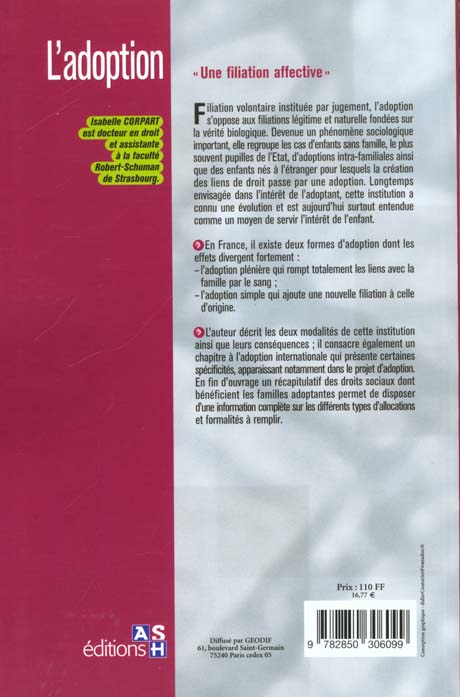 Quatrième de couverture de « ADOPTION »