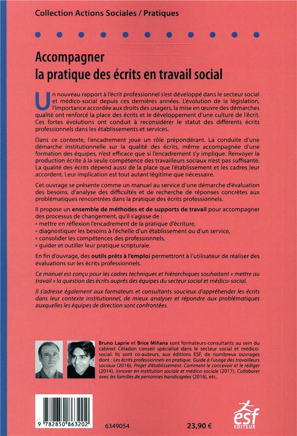 Quatrième de couverture de « ACCOMPAGNER LA PRATIQUE DES ECRITS EN TRAVAIL SOCIAL »