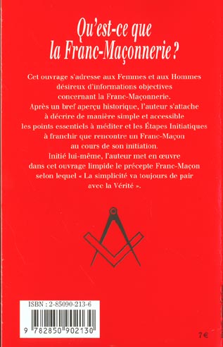 Quatrième de couverture de « QU'EST-CE-QUE LA FRANC-MACONNERIE ? »