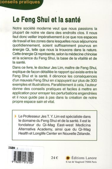 Quatrième de couverture de « LE FENG SHUI ET LA SANTE - CONSEILS ET PRATIQUES »