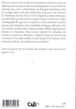 Quatrième de couverture de « Autobiographie du rouge : roman en vers »