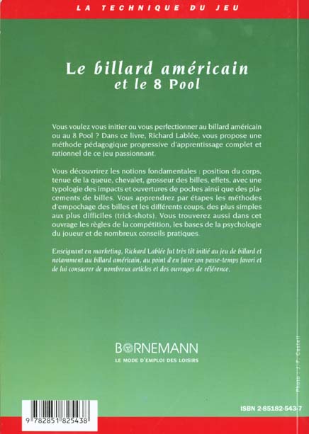 Quatrième de couverture de « LE BILLARD AMERICAIN ET LE 8 POOL »