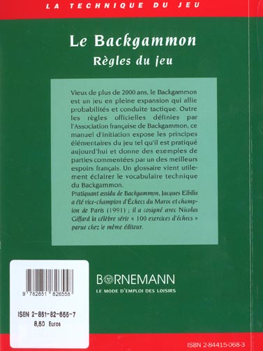 Quatrième de couverture de « LE BACKGAMMON - REGLES DU JEU »