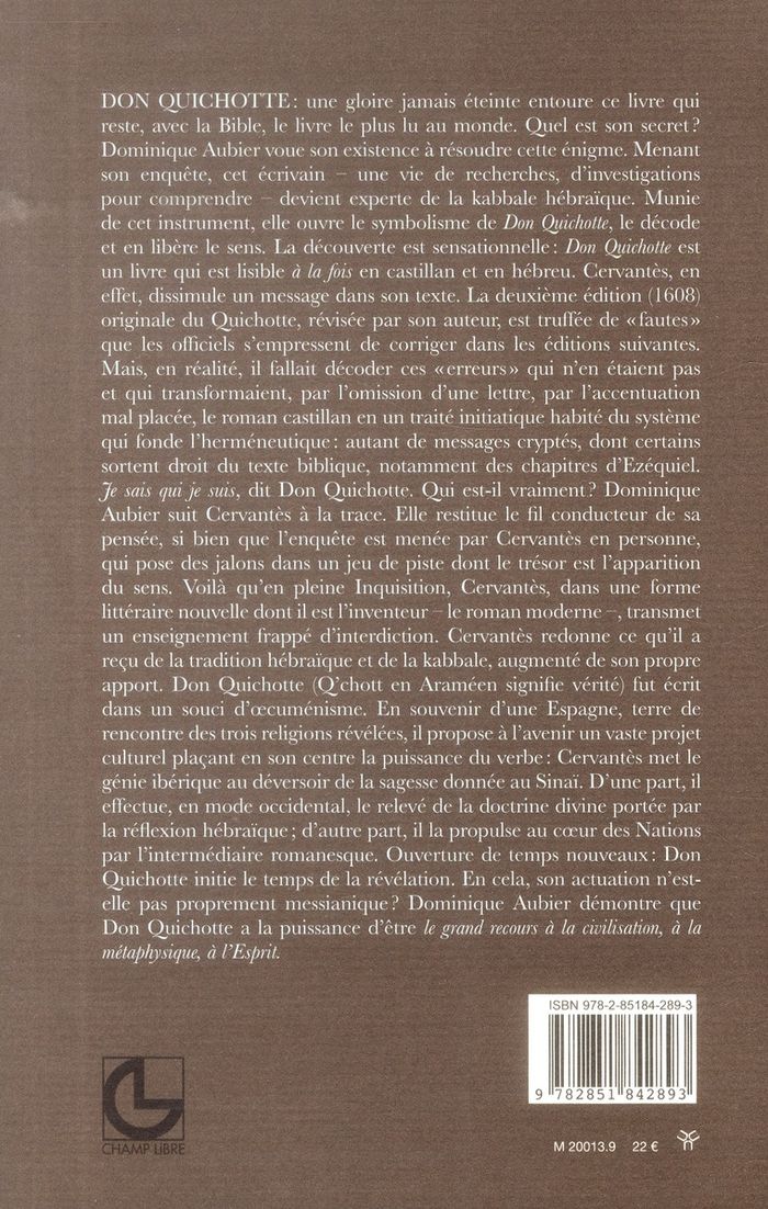 Quatrième de couverture de « DON QUICHOTTE PROPHETE D'ISRAEL »