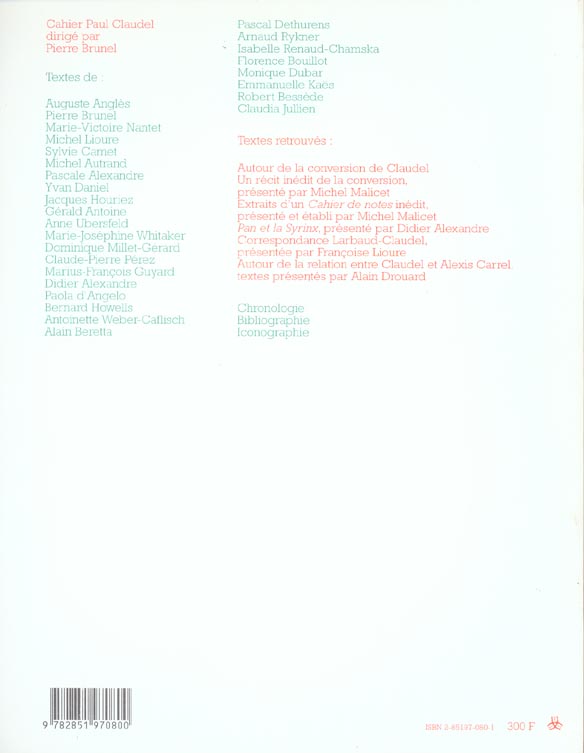 Quatrième de couverture de « CAHIER PAUL CLAUDEL »