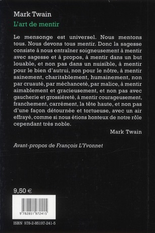 Quatrième de couverture de « L'art de mentir »