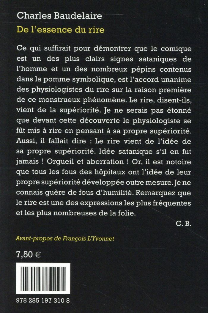 Quatrième de couverture de « De l'essence du rire : et généralement du comique dans les arts plastiques »