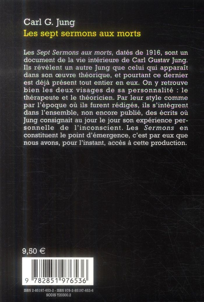 Quatrième de couverture de « LES SEPT SERMONS AUX MORTS »