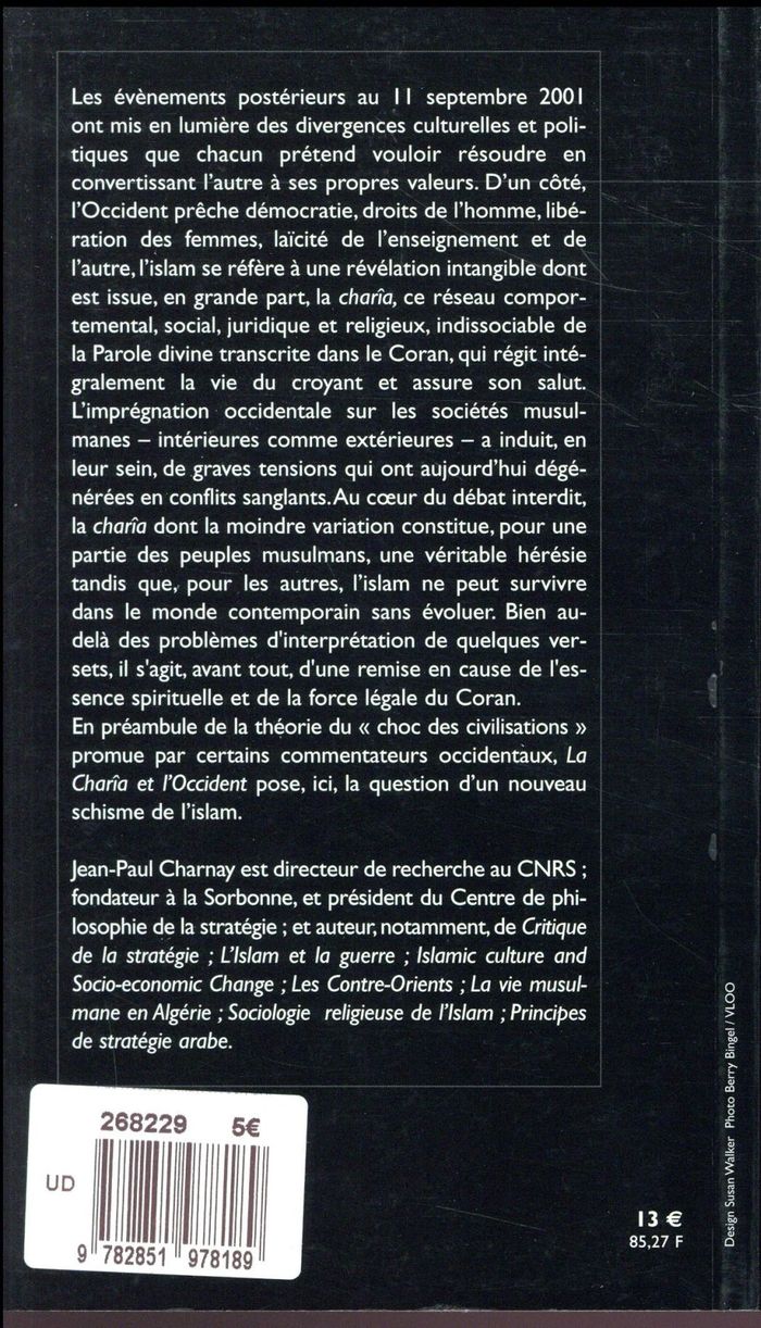 Quatrième de couverture de « CHARIA ET L'OCCIDENT (LA) »