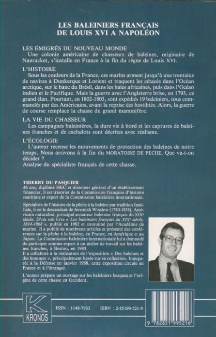Quatrième de couverture de « LES BALEINIERS FRANCAIS DE LOUIS XVI A NAPOLEON - KRONOS N  2 »