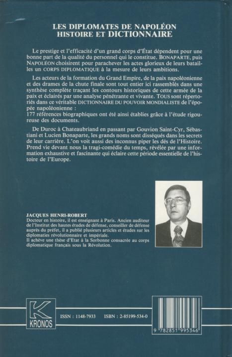 Quatrième de couverture de « DICTIONNAIRE DES DIPLOMATES DE NAPOLEON - KRONOS N 5 »