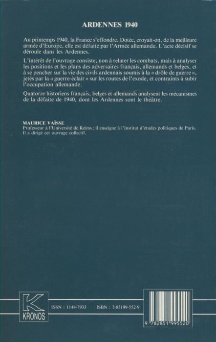 Quatrième de couverture de « ARDENNES 1940 - KRONOS N 8 »