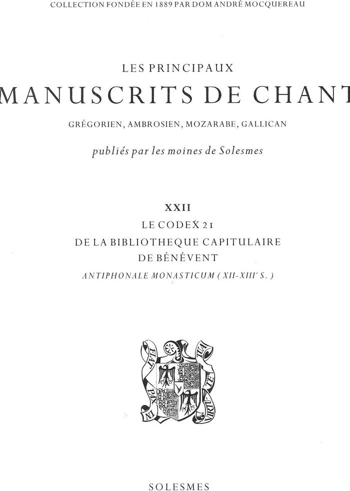Couverture du livre « CODEX 21 BENEVENT » de Solesmes, librairie Les Contes Infusés à Corte