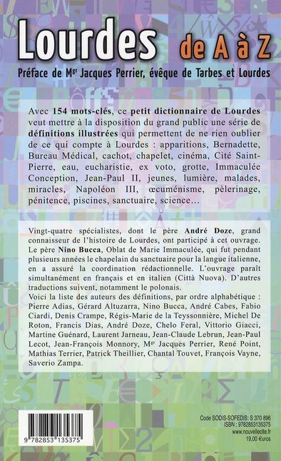 Quatrième de couverture de « LOURDES DE A A Z »