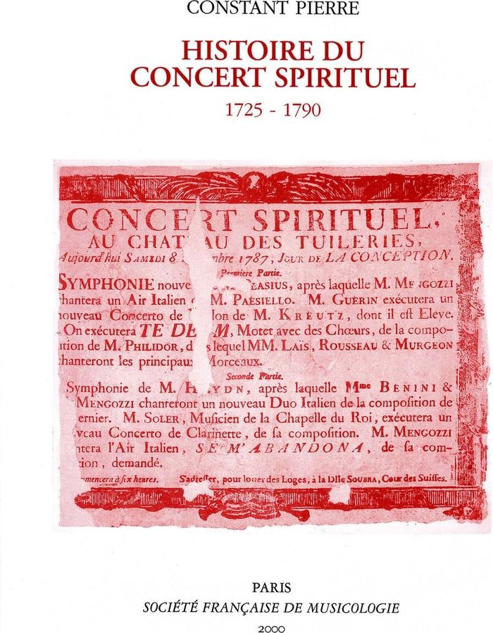 Couverture du livre « HISTOIRE DU CONCERT SPIRITUEL - (1725-1790) », librairie Les Contes Infusés à Corte