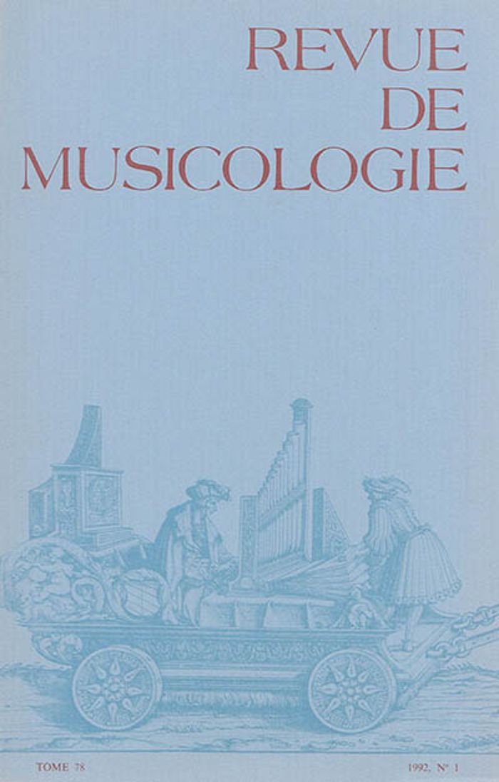 Couverture du livre « REVUE DE MUSICOLOGIE TOME 78, N 1 (1992) » de Collectif, librairie Les Contes Infusés à Corte