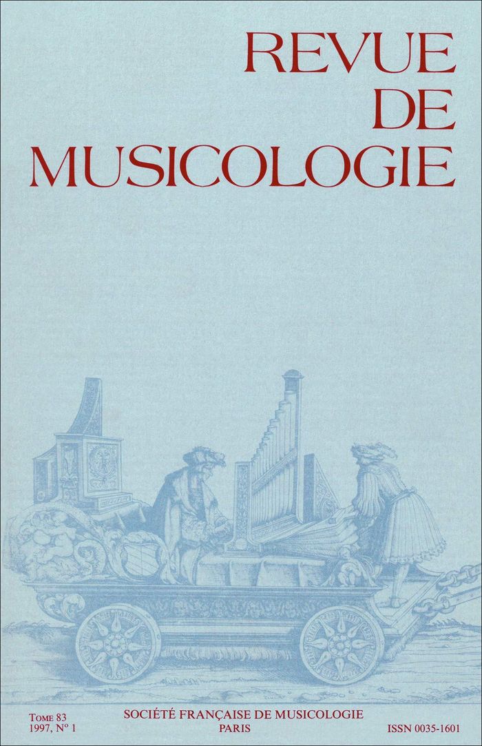 Couverture du livre « REVUE DE MUSICOLOGIE TOME 83, N 1 (1997) », librairie Les Contes Infusés à Corte
