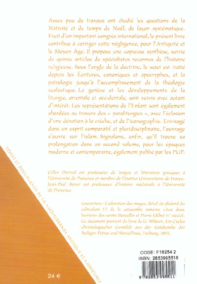 Quatrième de couverture de « LA NATIVITE ET LE TEMPS DE NOEL - ANTIQUITE ET MOYEN AGE »