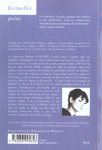 Quatrième de couverture de « LES MOTS DE BARBARA »