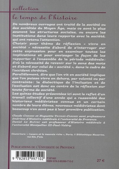 Quatrième de couverture de « VIVRE EN SOCIETE AU MOYEN AGE »