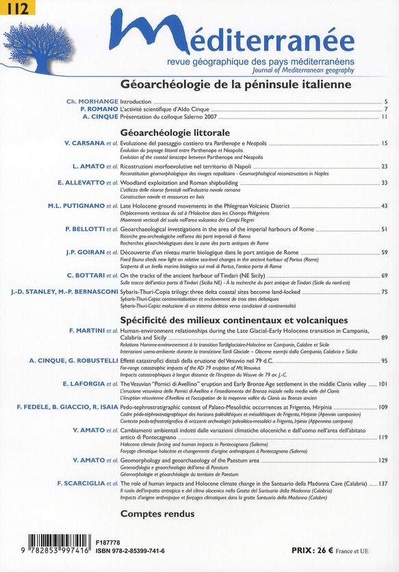 Quatrième de couverture de « GEOARCHEOLOGIE DE LA PENINSULE ITALIENNE »