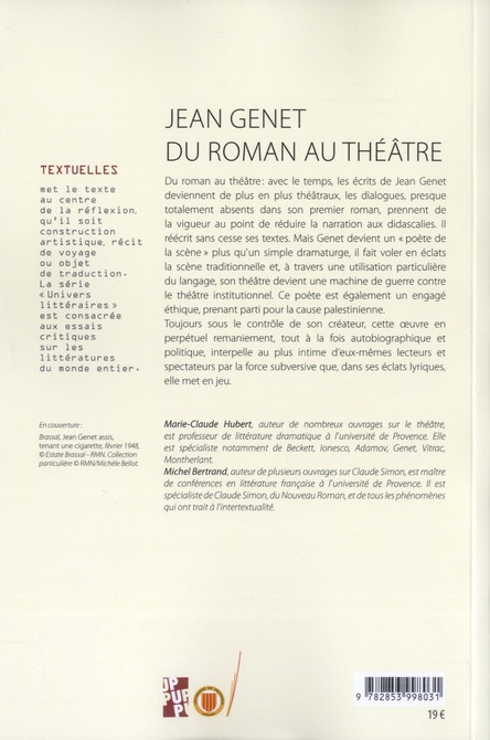 Quatrième de couverture de « JEAN GENET DU ROMAN AU THEATRE »
