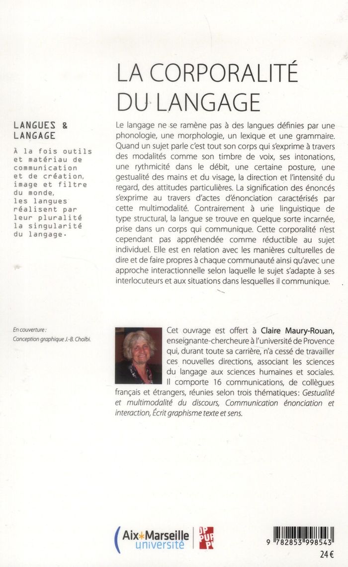 Quatrième de couverture de « LA CORPORALITE DU LANGAGE »
