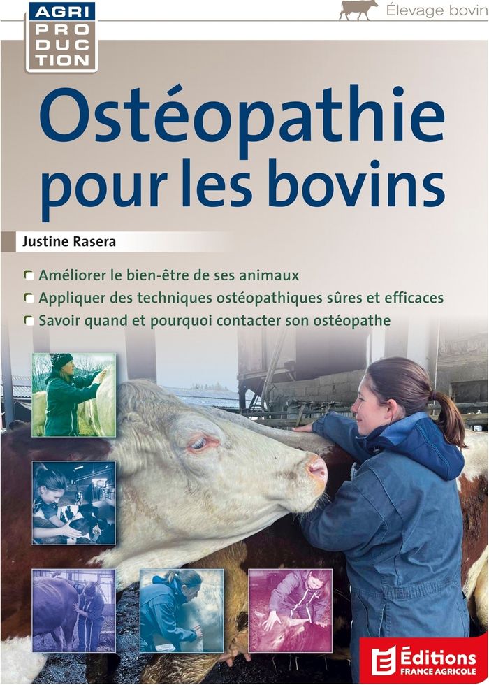Couverture du livre « Ostéopathie pour les bovins » de Justine Rasera, librairie Les Contes Infusés à Corte