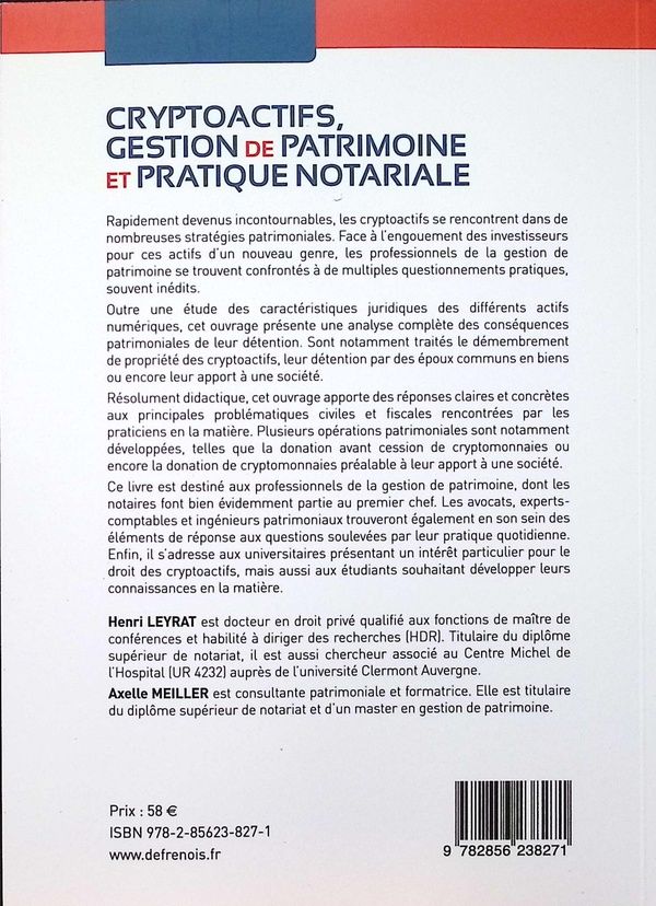 Quatrième de couverture de « Cryptoactifs, gestion de patrimoine et pratique notariale »