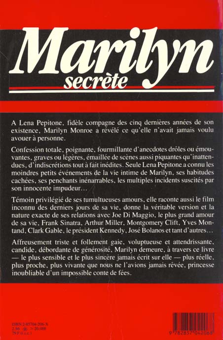 Quatrième de couverture de « MARILYN SECRETE »