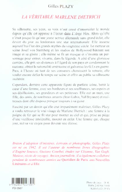 Quatrième de couverture de « LA VERITABLE MARLENE DIETRICH »