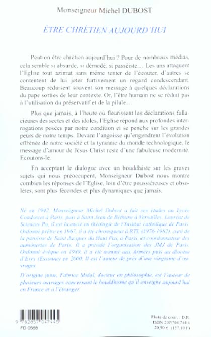 Quatrième de couverture de « ETRE CHRETIEN AUJOURD'HUI »