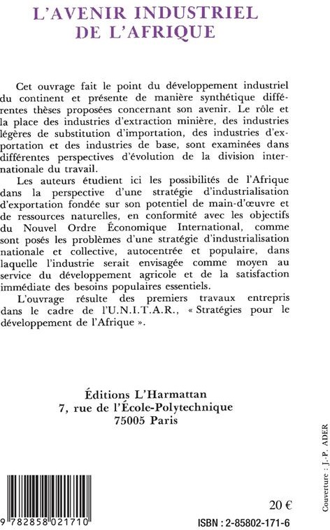 Quatrième de couverture de « L'AVENIR INDUSTRIEL DE L'AFRIQUE »