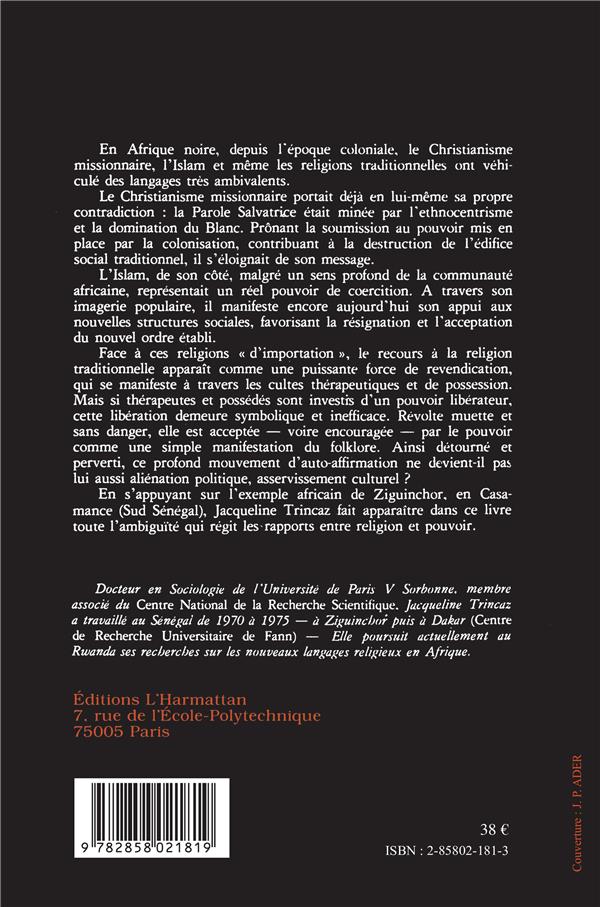 Quatrième de couverture de « COLONISATIONS ET RELIGIONS EN AFRIQUE NOIRE - L'EXEMPLE DE ZIGUINCHOR »