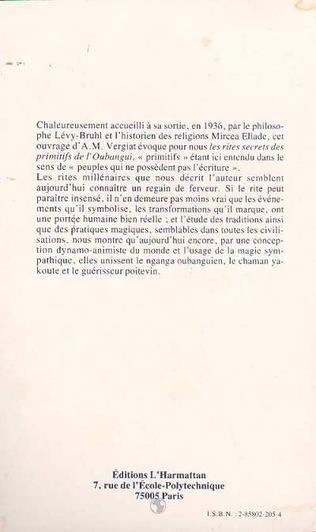 Quatrième de couverture de « LES RITES SECRETS DES PRIMITIFS DE L'OUBANGUI »