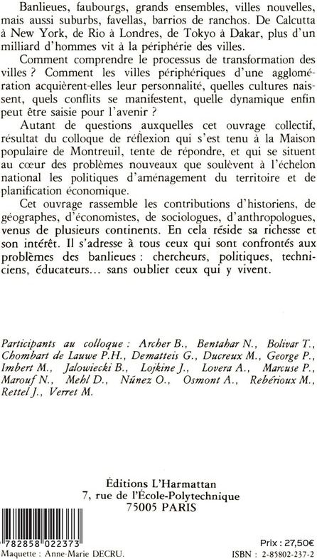 Quatrième de couverture de « LA BANLIEUE AUJOURD'HUI »