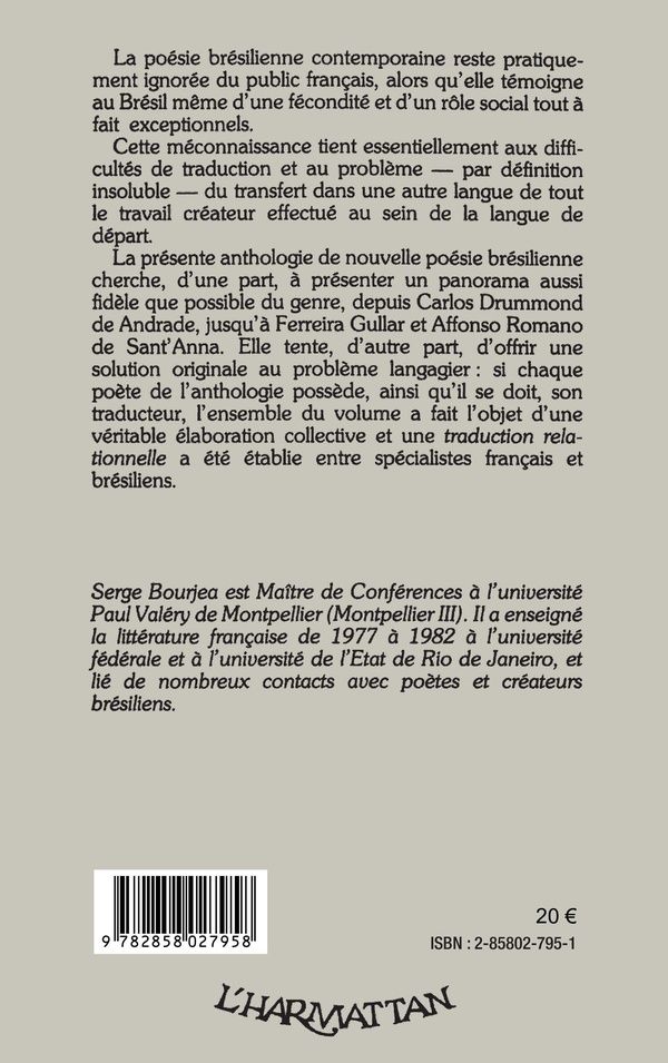 Quatrième de couverture de « ANTHOLOGIE DE LA NOUVELLE POESIE BRESILIENNE »