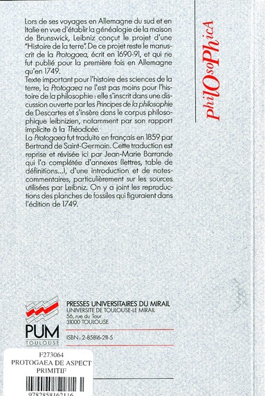Quatrième de couverture de « PROTOGAEA DE L'ASPECT PRIMITIF DE LA TERRE »