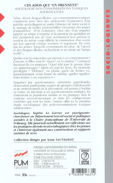 Quatrième de couverture de « CES ADOS QUI EN PRENNENT »
