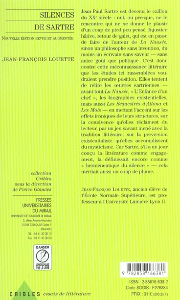 Quatrième de couverture de « SILENCE DE SARTRE »