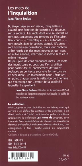 Quatrième de couverture de « LES MOTS DE L'INQUISITION »
