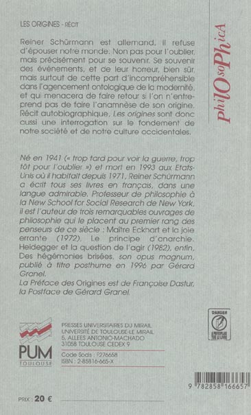 Quatrième de couverture de « LES ORIGINES »