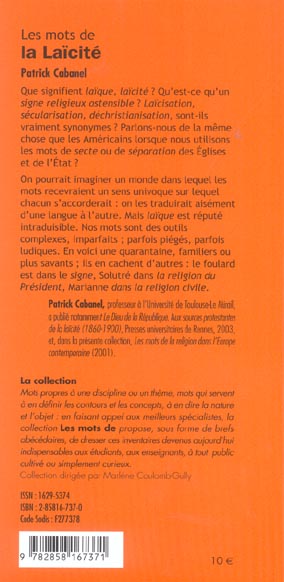 Quatrième de couverture de « LES MOTS DE LA LAICITE »