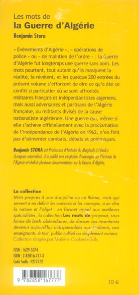 Quatrième de couverture de « LES MOTS DE LA GUERRE D'ALGERIE »