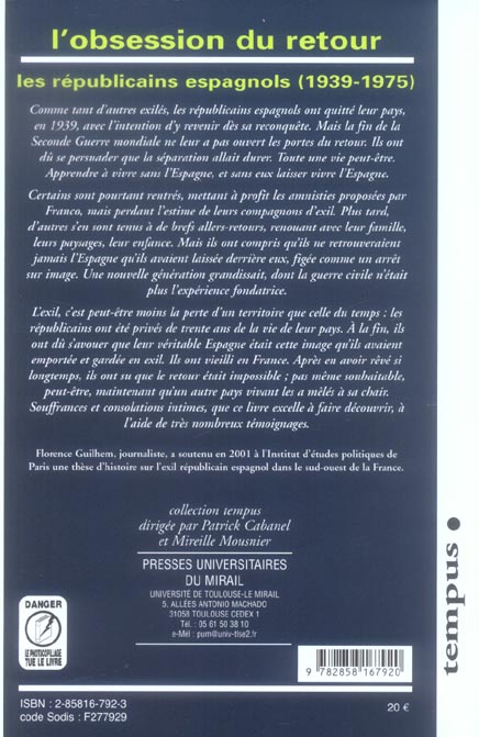 Quatrième de couverture de « L'OBSESSION DU RETOUR »