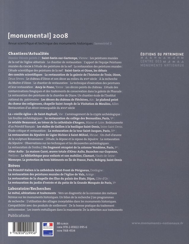 Quatrième de couverture de « MONUMENTAL 2008 2E SEMESTRE. DOSSIER " DECORS PEINT, GRANDS CHANTIERS" »