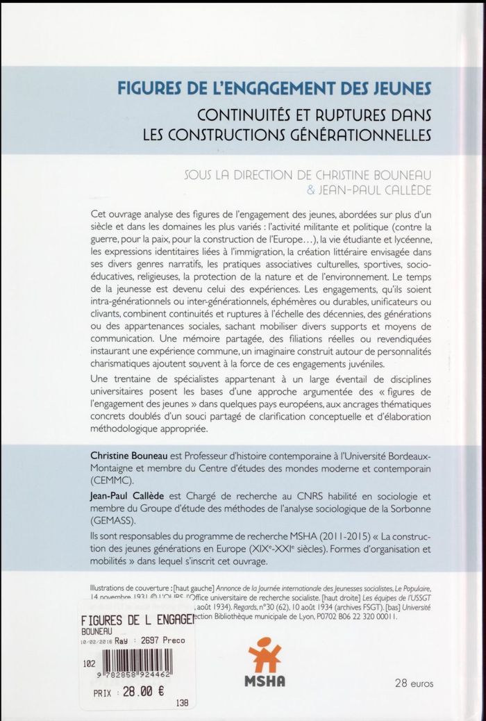 Quatrième de couverture de « FIGURES DE L'ENGAGEMENT DES JEUNES - CONTINUITES ET RUPTURES DANS LES CONSTRUCTIONS GENERATIONNELLES »